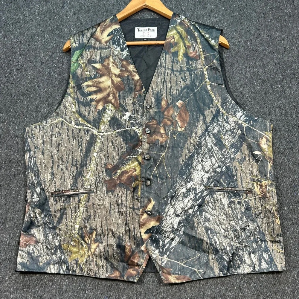 Tuxedo Park Vest 2XL‎ Mens Green Camo Formal Real Tree Hunting Wedding 5 Button